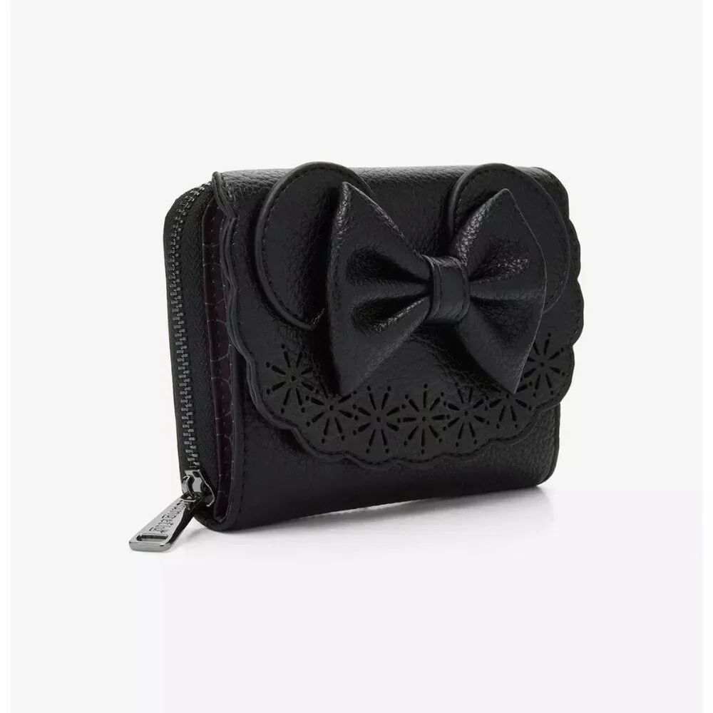 Loungefly Disney Minnie Mouse Pebble Textured Black Mini Backpack and Wallet NWT - Picture 7 of 10